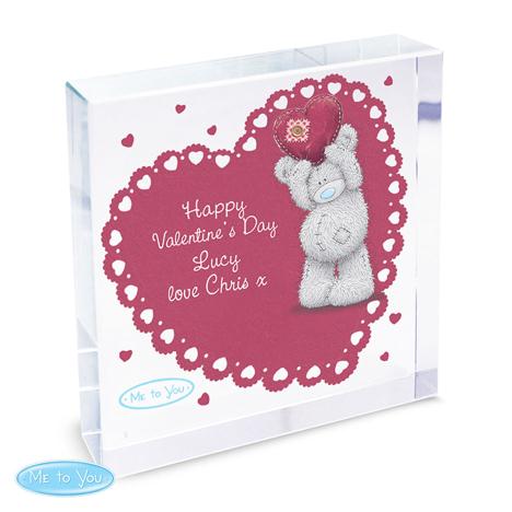 Personalised Me to You Bear Heart Large Crystal Block £17.99